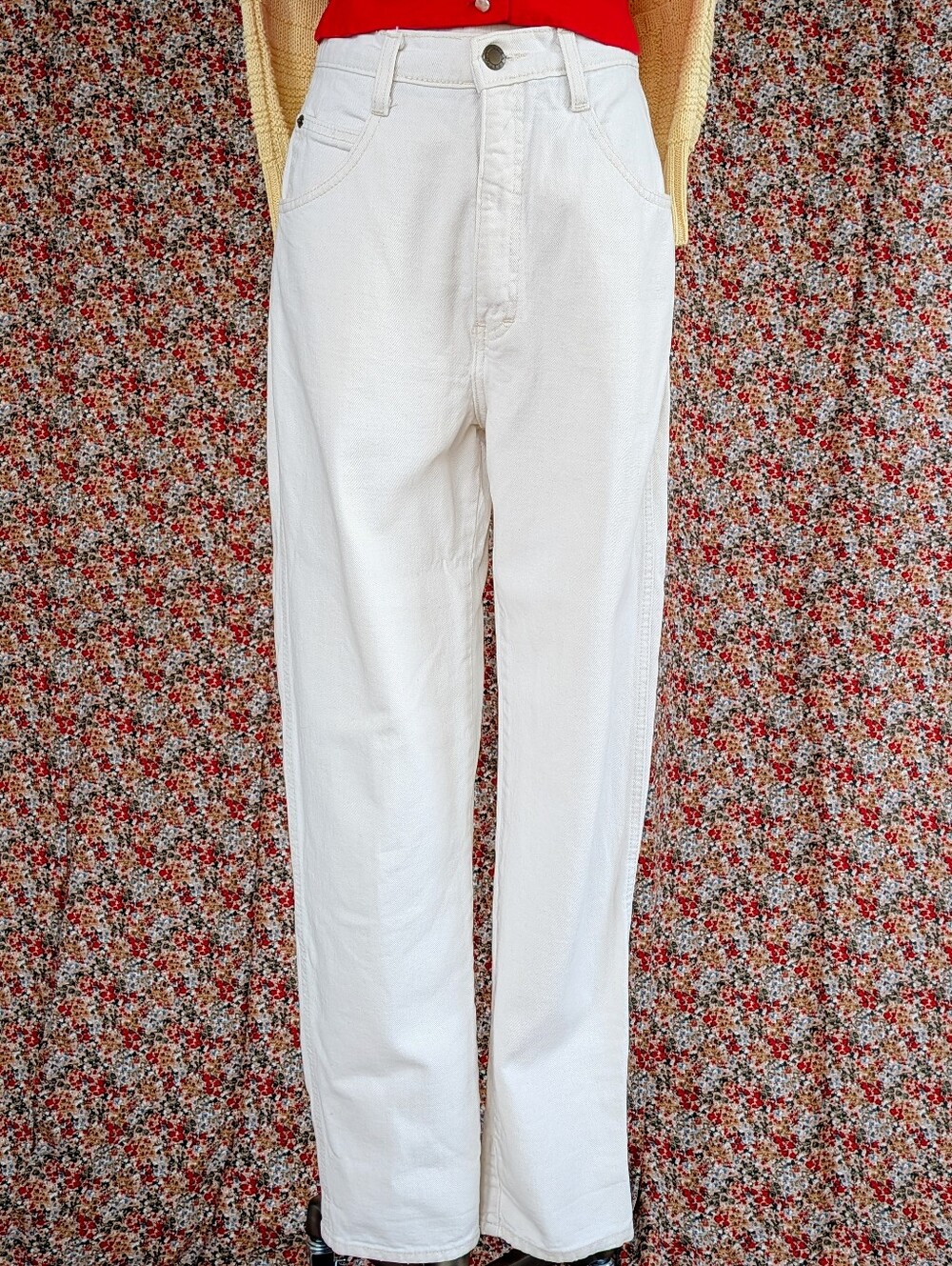 Vintage 1990s Cream Colored High Waisted Straight Leg 100% Cotton Denim Size 10
